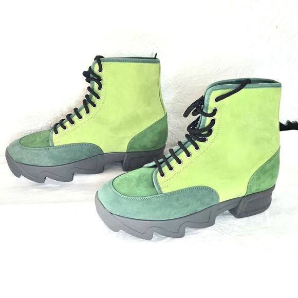 iRi Unisex Arom Nubuck Leather Lace-Up Boot in Green Size 42 NWOB Camel Vegan - Picture 3 of 7
